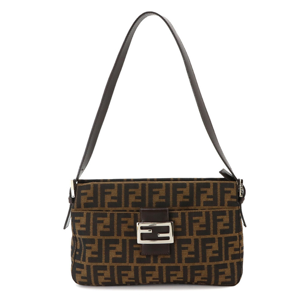 Fendi Zucca Shoulder Handbag, Canvas and Leather, Brown Black, 26566, Silver ...